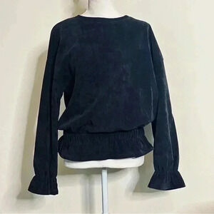 Qearal Charcoal Black Corduroy Long Sleeve Ruffled Cuffs Women’s Top Size Large